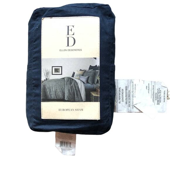 Ellen Degeneres ED Navy Blue Cotton European Style Bedding Single Pillow Sham - Picture 1 of 5